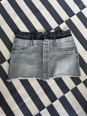 Zara Gray Denim Mini Skirt, Double Waisted